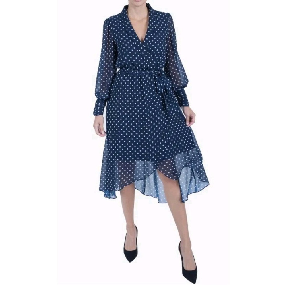 Julia Jordan Women's Long-sleeve Polka-dot‎ Chiffon Midi Dress
